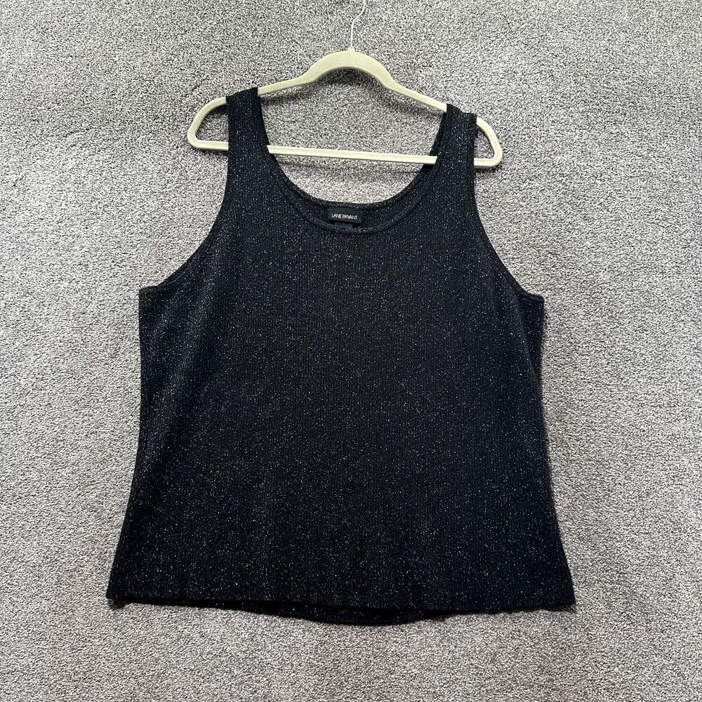 VTG Lane Bryant Sweater Knit Tank Top Women 26/28 Black Ribbed Metallic Stretch